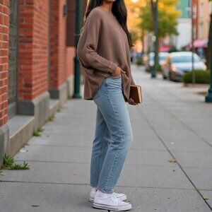 Monrow  Waffle Knit Dolman Top Taupe Women’s Made in USA